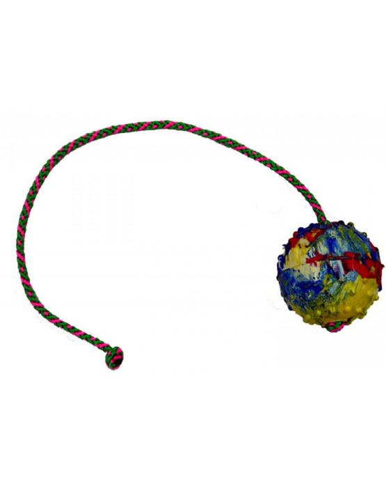 Pallina Gappay in gomma dura 6 cm di diametro con corda da 50 cm.
