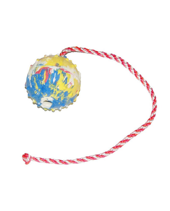 Pallina Gappay in gomma dura 7 cm di diametro con corda da 50 cm.